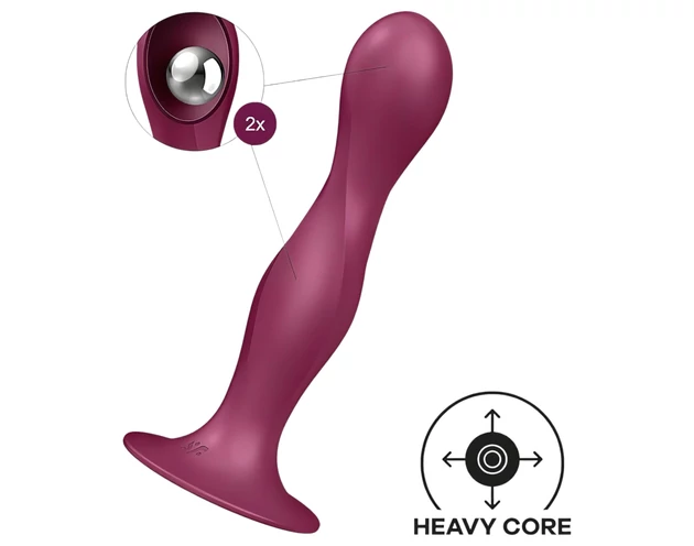 Satisfyer Double Ball-R - tapadókorongos súlyozott dildó (piros)