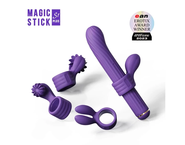 Magic Stick - vibrátor cseréléhető feltétekkel (lila)
