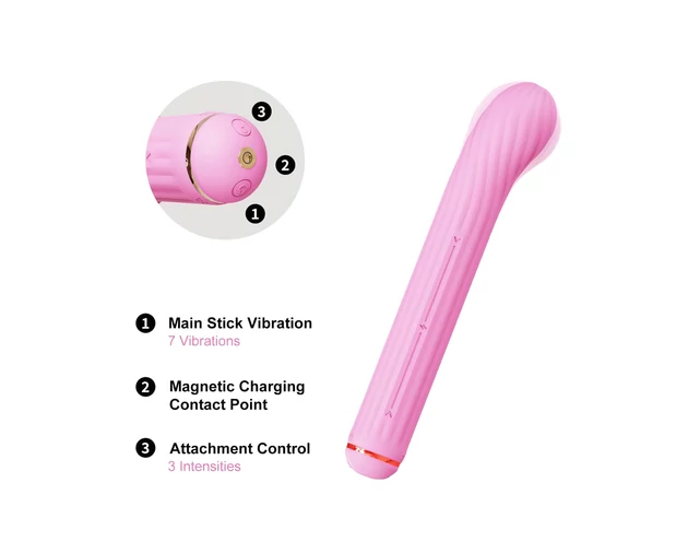 Magic Stick - vibrátor, cserélhető feltétekkel (pink)