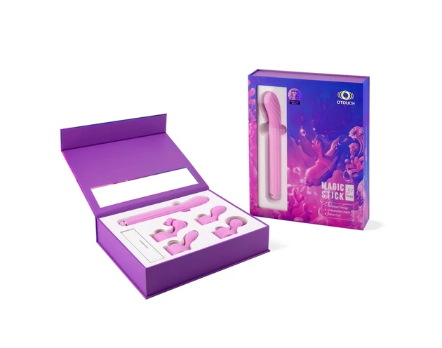 Magic Stick - vibrátor, cserélhető feltétekkel (pink)