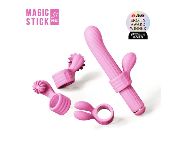 Magic Stick - vibrátor, cserélhető feltétekkel (pink)