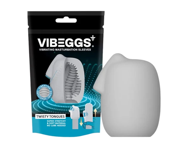 VIBEGGS Twisty Tongues - vibrációs tojás maszturbátor (fehér)