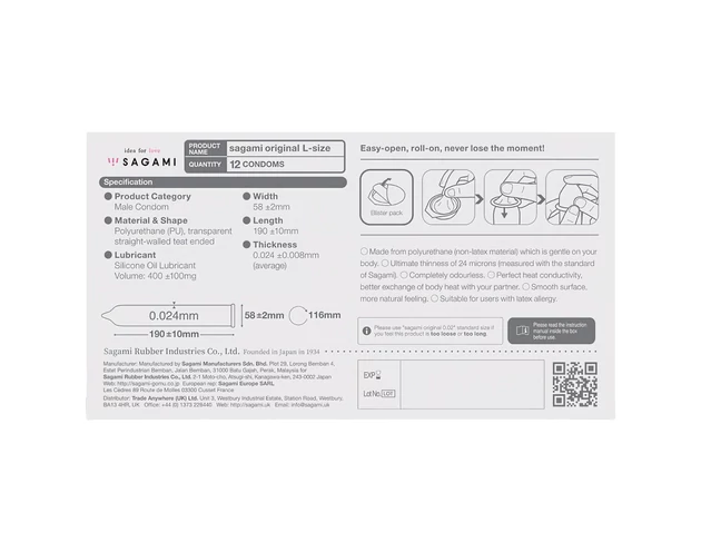 Sagami Original 0,02 L - óvszer - 58mm (12db)