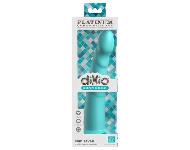 Dillio Slim Seven - tapadókorong stimuláló dildó (20cm) - türkiz