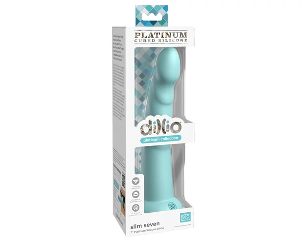 Dillio Slim Seven - tapadókorong stimuláló dildó (20cm) - türkiz