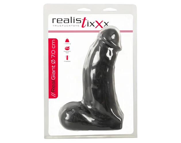 Realistixxx Real Giant - herés dildó - 22 cm (fekete)