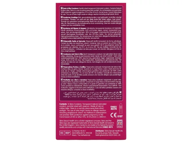 Skins - bordázott és pontozott óvszer (16db)