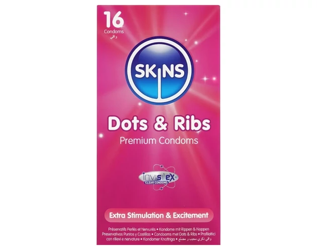 Skins - bordázott és pontozott óvszer (16db)