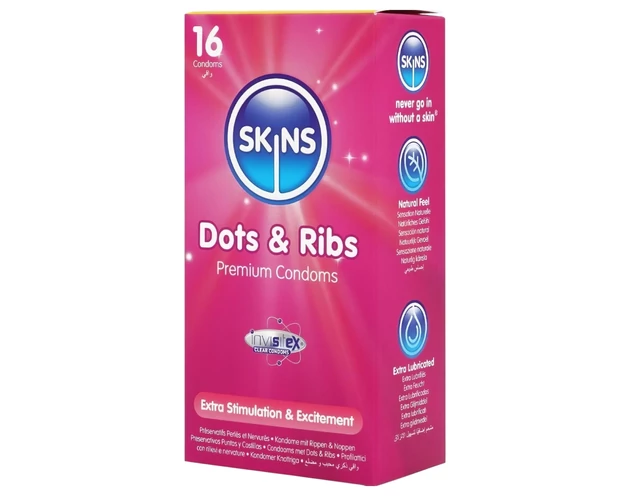 Skins - bordázott és pontozott óvszer (16db)