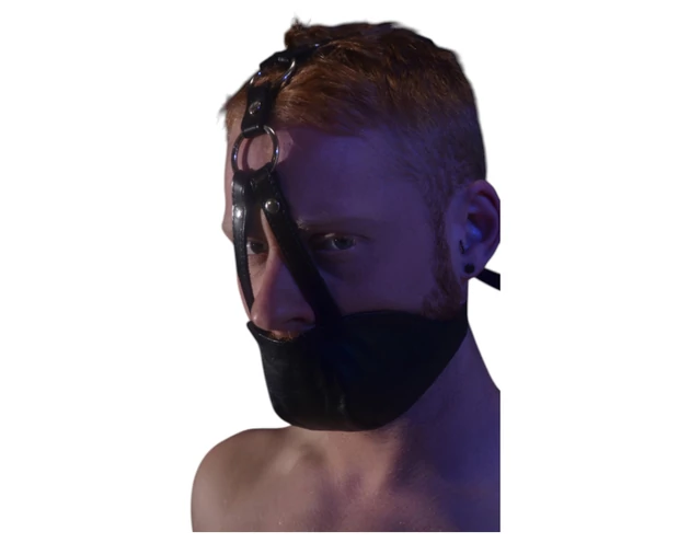 Rouge - valódi bőr maszk és szájpecek (fekete)