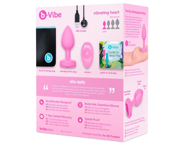 b-vibe heart - akkus, rádiós anál vibrátor (pink)