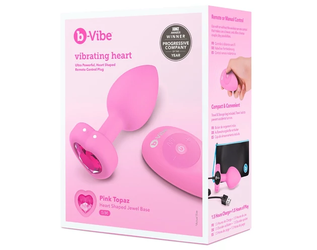 b-vibe heart - akkus, rádiós anál vibrátor (pink)