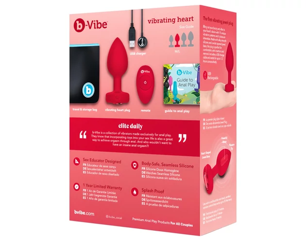 b-vibe heart - akkus, rádiós anál vibrátor (piros)