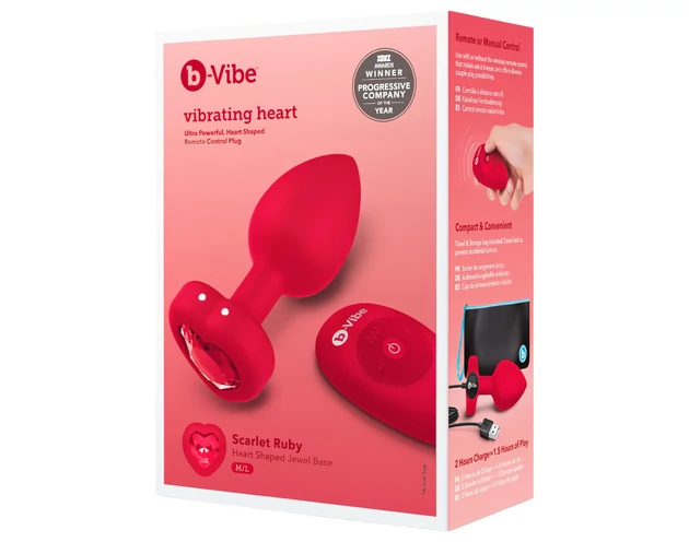 b-vibe heart - akkus, rádiós anál vibrátor (piros)