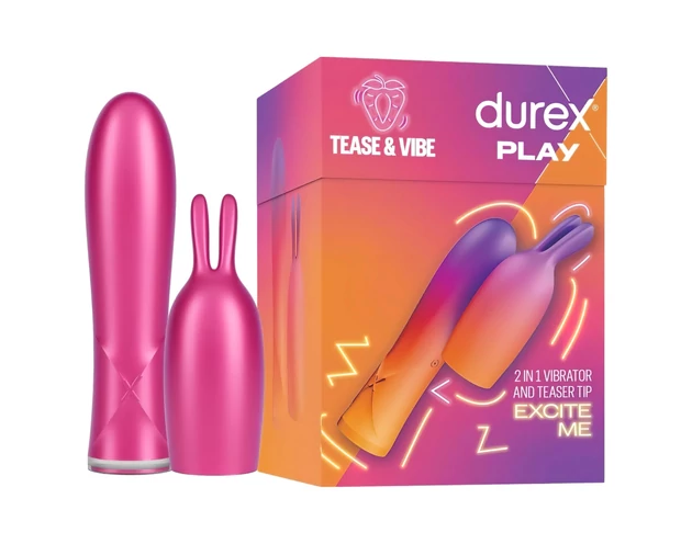 Durex Tease & Vibe - rúdvibrátor nyuszis csiklóizgatóval (pink)