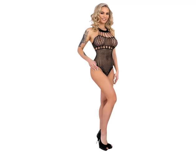 Livco Orvina - pöttyös, nyakpántos necc body - (fekete) - S-L