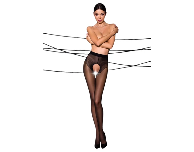 Passion Ti Open 006 - nyitott, díszített harisnya (fekete)