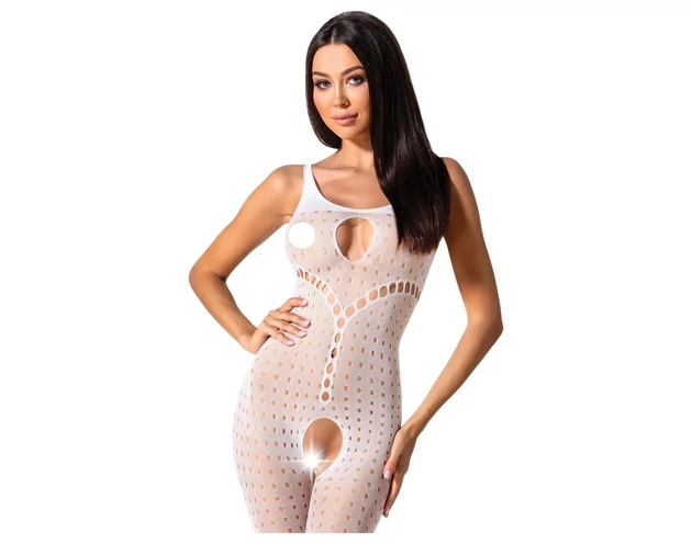 Passion BS078 - pöttyös, nyitott overál (fehér) S-L