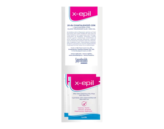X-Epil - lehúzó textil csíkok (20db) + olajos törlő kendő (2db)