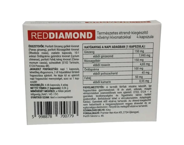 Red Diamond - természetes étrend kiegészítő férfiaknak (4db)
