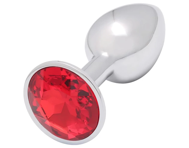 Sunfo - fém anál plug piros kővel (ezüst)