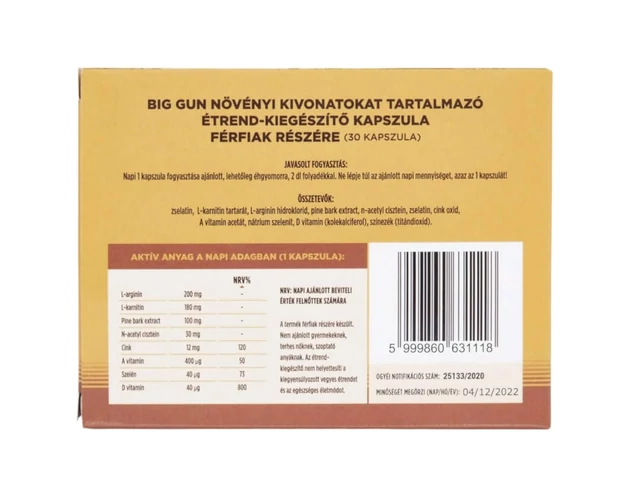 Big Gun - étrend kiegészítő kapszula férfiaknak (30db)