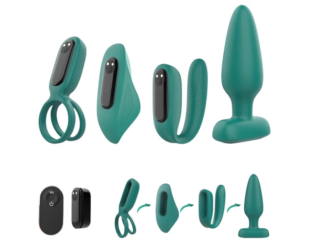 Sex HD - akkus, távirányítós, 4 részes vibrátor szett (zöld)