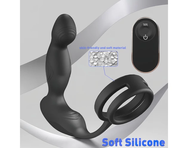 Sex HD Virgil - pénisz-és heregyűrűs prosztata vibrátor (fekete)