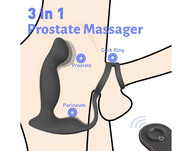 Sex HD Virgil - pénisz-és heregyűrűs prosztata vibrátor (fekete)