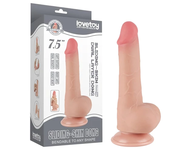 Lovetoy Sliding-Skin - herés kétrétegű dildó - 20cm (natúr)