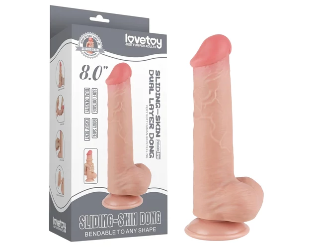 Lovetoy Sliding-Skin - herés kétrétegű dildó - 20,8cm (natúr)