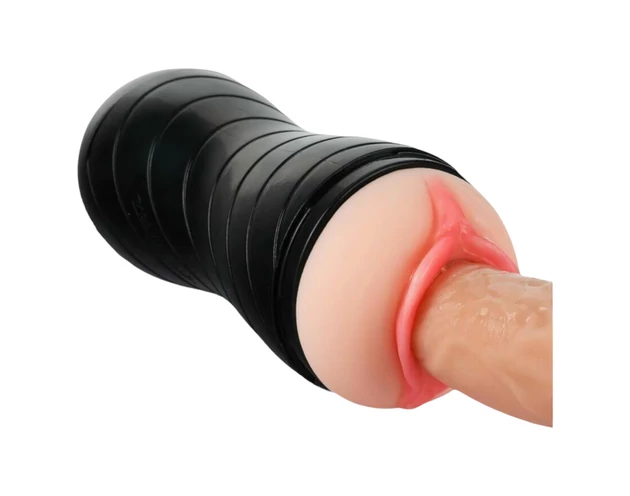 Vibeconnect - élethű száj és műpunci maszturbátor (natúr-fekete)