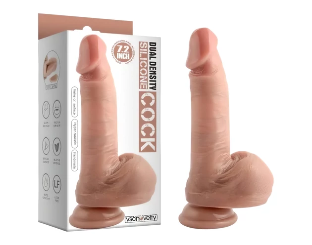 Dual Density - tapadókorongos, herés élethű dildó - 18cm (natúr)