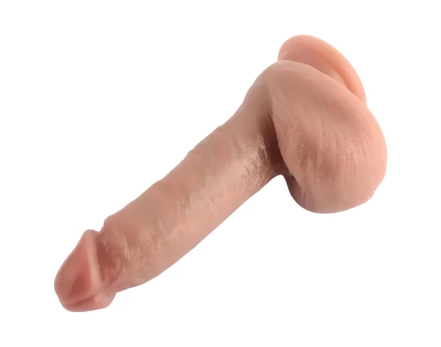 Dual Density - tapadókorongos, herés élethű dildó - 18cm (natúr)