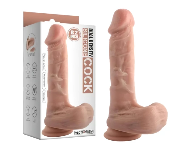 Dual Density - tapadókorongos, herés élethű dildó - 20cm (natúr)