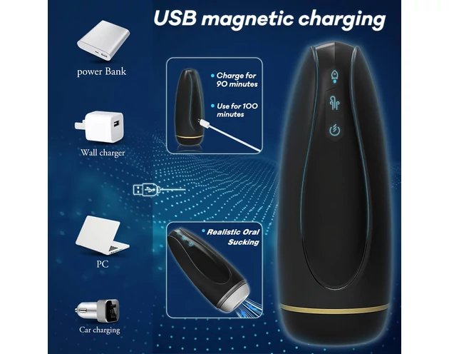 Sex HD Hawk - akkus, rezgő-szívó maszturbátor (fekete-fehér)