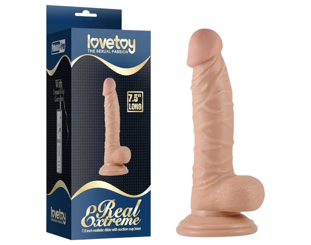 Lovetoy Real Extreme - tapadókorongos, herés G-pont dildó - 19cm (natúr)