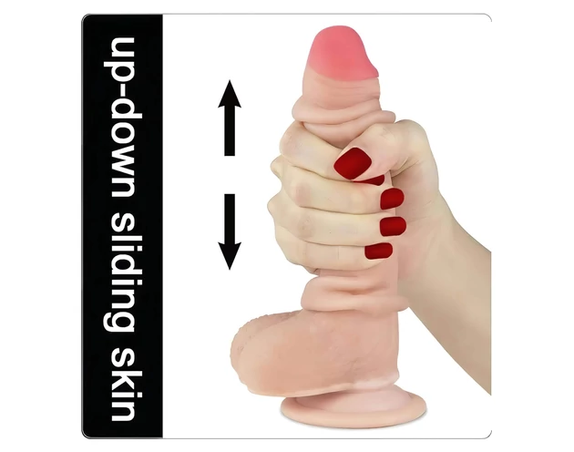 Lovetoy Sliding-Skin - kétrétegű dildó - 18cm (natúr)