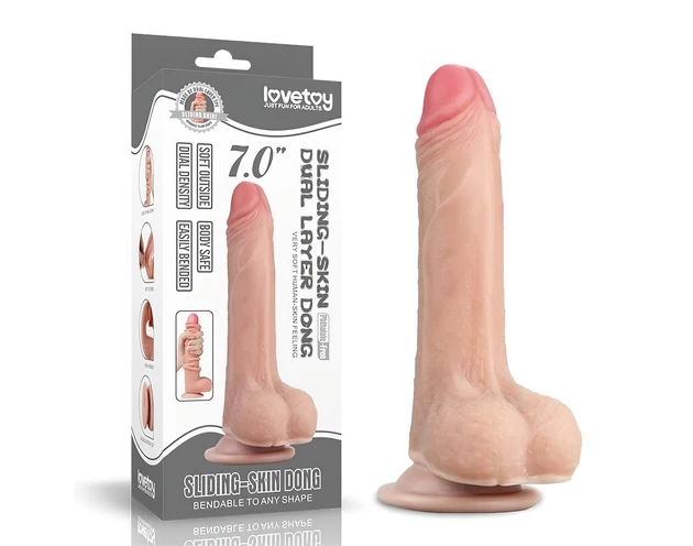 Lovetoy Sliding-Skin - kétrétegű dildó - 18cm (natúr)