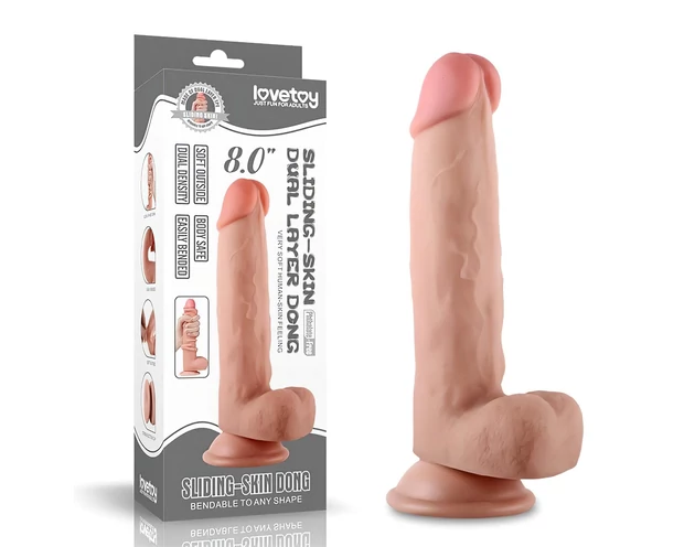Lovetoy Sliding-Skin - kétrétegű dildó - 21cm (natúr)