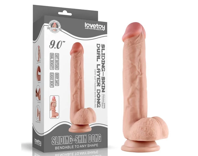 Lovetoy Sliding-Skin - kétrétegű dildó - 23cm (natúr)