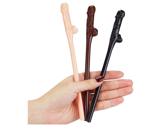 Lovetoy - realisztikus pénisz szívószál (natúr-barna-fekete)