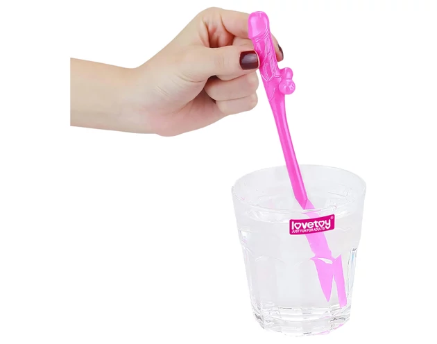 Lovetoy - realisztikus pénisz szívószál (pink-kék-lila)