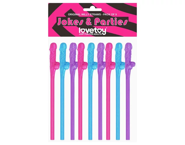 Lovetoy - realisztikus pénisz szívószál (pink-kék-lila)