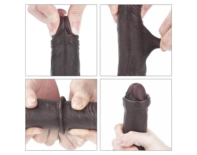 Lovetoy Sliding-Skin - kétrétegű dildó - 18cm (barna)