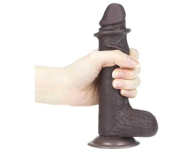 Lovetoy Sliding-Skin - kétrétegű dildó - 18cm (barna)