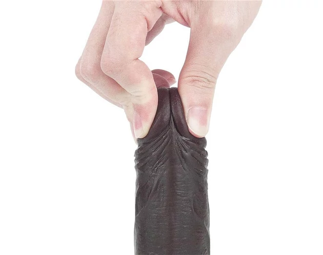 Lovetoy Sliding-Skin - kétrétegű dildó - 18cm (barna)