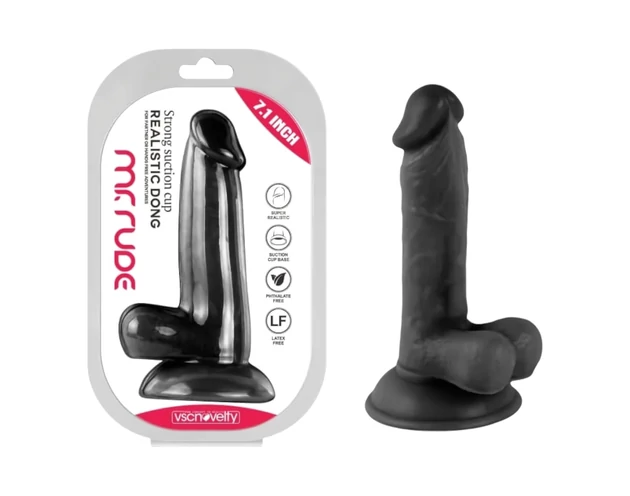 Mr. Rude - tapadókorongos, herés élethű dildó - 17cm (fekete)