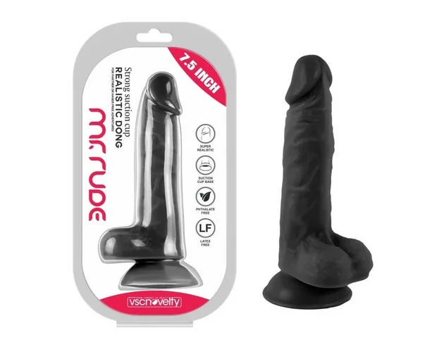 Mr. Rude - tapadókorongos, herés élethű dildó - 19cm (fekete)