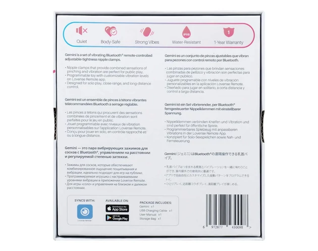 LOVENSE Gemini - okos, vibrációs mellbimbó csipesz (pink)